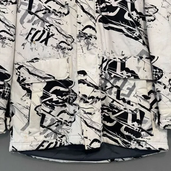 Fox Racing White Snowboarding Jacket Fur Hood Size Medium Cotton Poly Blend